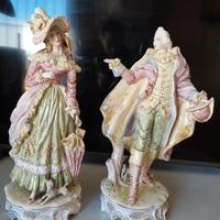 Set di 2 Statuine Grandi in Porcellana Capodimote
