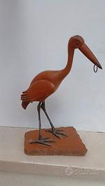Scultura airone in legno e metallo
