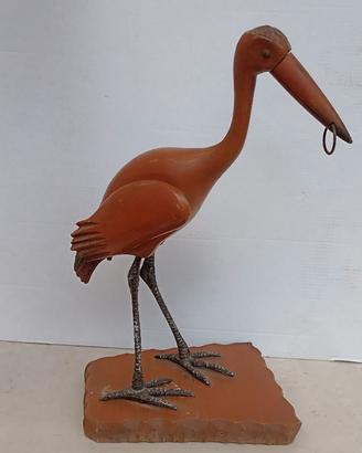 Scultura airone in legno e metallo
