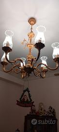 Trittico lampadari in rame e cristallo