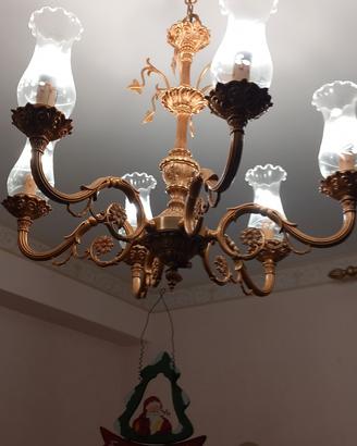 Trittico lampadari in rame e cristallo