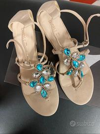 Sandali gioiello estivi da donna color beige