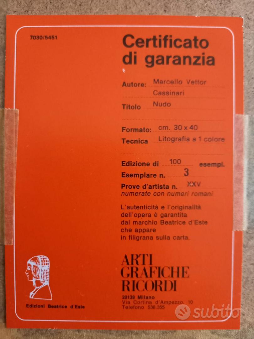 Quadro di Vettor Cassinari Nudo di donna Collezionismo In