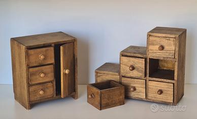 Miniature portaoggetti armadio e cassettiera legno