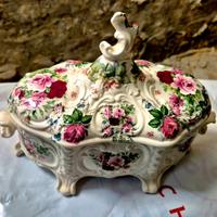 Piccola Zuppiera ovale in ceramica con decori 