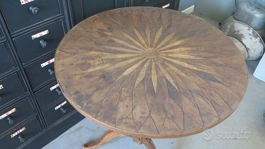 TAVOLINO TAVOLO TONDO INTARSIATO ANTICO