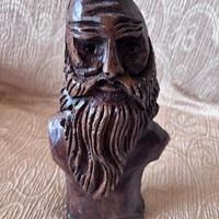 Scultura scolpita in legno uomo anziano con barba