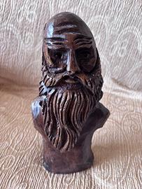 Scultura scolpita in legno uomo anziano con barba