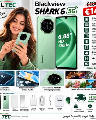 Blackview Shark 6 5G 128GB 4GB RAM NFC Nuovo Verde