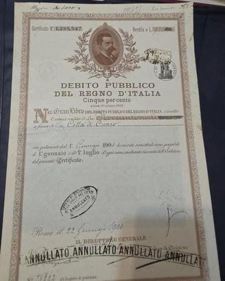 Debito pubblico Regno d'Italia 1903 città di Cuneo