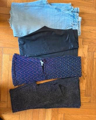 Jeans, pantaloni pelle nero, brillantini donna