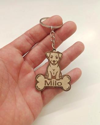 Portachiavi legno personalizzato cane con nome 