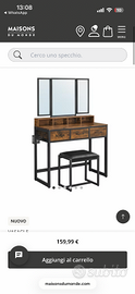 Scrivania con specchio triplo stile industriale