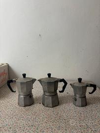 Lotto 3 moka vintage in alluminio