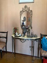 Consolle in bronzo specchio ripiano marmo portogal