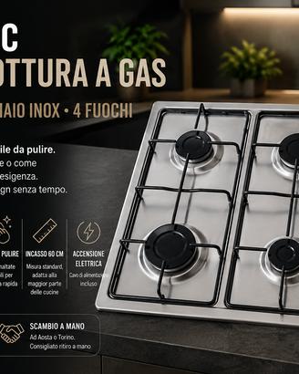 🔥 Piano Cottura Atlantic 4 Fuochi - Acciaio Inox