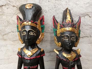 Coppia antiche sculture in legno estremo Oriente