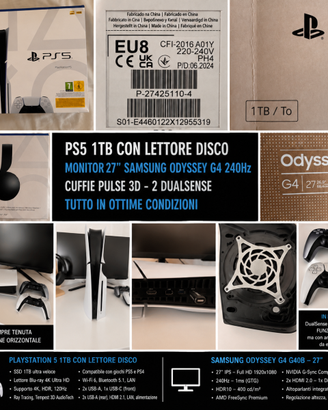 PS5 1TB DISC + MONITOR SAMSUNG 27” 240Hz + PULSE 3