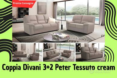 [NUOVO] Coppia Divani 3+2 Peter Tessuto cream