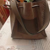 Borsa a secchiello vera pelle camoscio