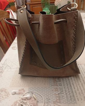 Borsa a secchiello vera pelle camoscio