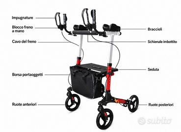 Deambulatore rollator con braccioli e seduta