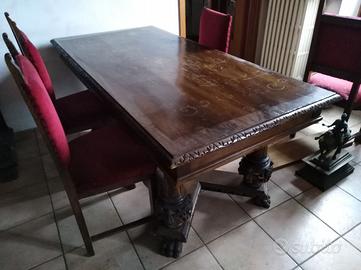 Tavolo antico con sedie fine '800 primi '900