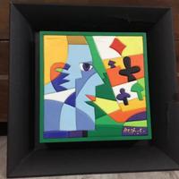 Quadro Ugo Nespolo acrilici su legno intagliato