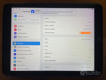 iPad Air 2 16GB (Wi-Fi + Cellular) –Funzionante