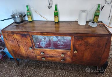Credenza Buffet Vintage Anni 40/50 in Radica con V