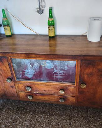 Credenza Buffet Vintage Anni 40/50 in Radica con V