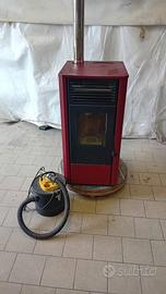 stufa a pellet con tubi e aspirapolvere 