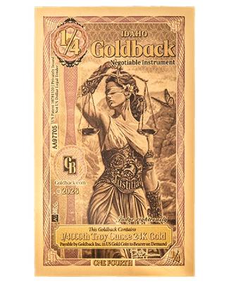 1/4 Idaho Alpha Goldback Banconota Oro 1/4000 oz