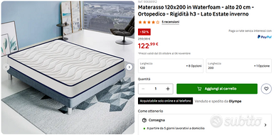 Materasso 120x200 in Waterfoam Ortopedico