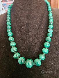 splendida collana in vera Malachite vintage 