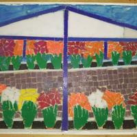 Quadro mosaici in vetro Serra con fiori e vasi