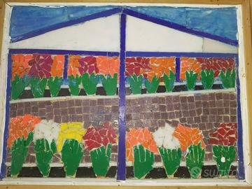 Quadro mosaici in vetro Serra con fiori e vasi