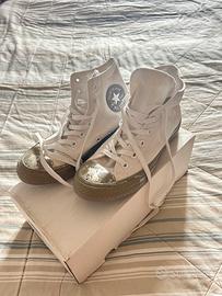 Converse All Star alte bianche e argento