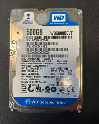 Hard disk wd scoprio blue da 500gb SATA