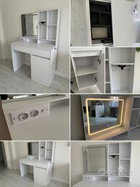 Toletta trucco bianca con Specchio LED Touch