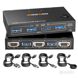 Switch KVM HDMI 4K@60Hz, KVM Switch per 2 PC e 1 m