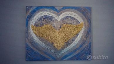 Winged heart, acrylic,  good leaf,  canvas 