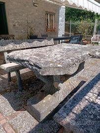 Tavolo cemento da giardino completo di due panche