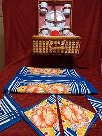 Bauletto da picnic vintage di vimini con accessori