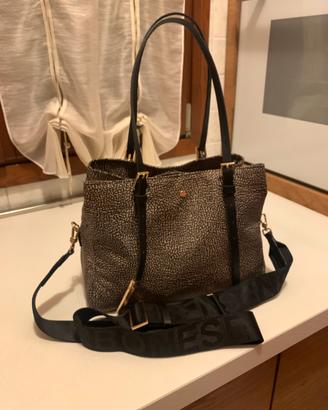 Borbonese shopping bag media in tessuto jet o.p.