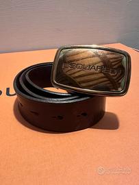 Cintura Dsquared fibbia dorata pelle marrone