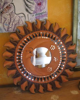 Specchio etnico in legno "sole/luna"