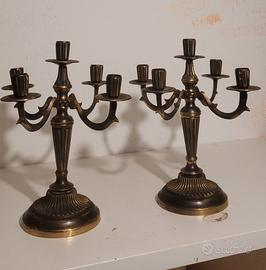 Coppia Candelabri Antichi in Bronzo 5 Fiamme