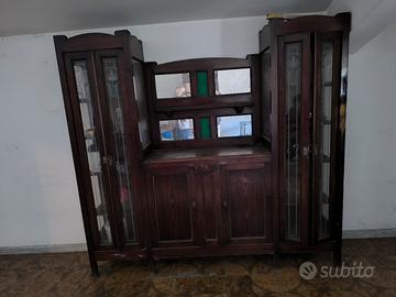 Credenza/vetrina artigianale in legno Art Déco