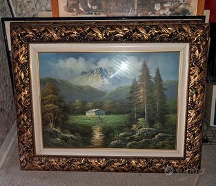 quadro dipinto olio su tela paesaggio montagna 